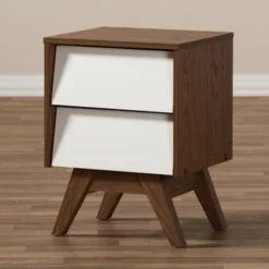 Hildon Mid - Century Modern Wood 2 - Drawer Storage Nightstand - White, "Walnut" Brown - Baxton Studio -Baxton Studio GUEST 5503fd7d aa11 4c37 a172 d700f4d544af