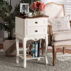 2 Drawer Darla Wood Nightstand White/Cherry Brown - Baxton Studio -Baxton Studio GUEST 555a49a3 609b 4b1b b63b 42567aa2eaa7