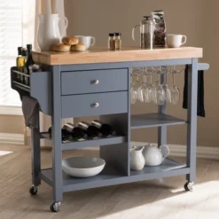 Sunderland Coastal And Farmhouse Natural Wood Kitchen Cart Gray, Light Brown - Baxton Studio 18 Sunderland Coastal And Farmhouse Natural Wood Kitchen Cart Gray, Light Brown - Baxton Studio -Baxton Studio GUEST 555c411d 61f3 48c4 8313 4467943b50b4