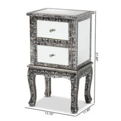 Wycliff Metal And Mirrored Glass 2 Drawer Nightstand Dark Gray/Silver - Baxton Studio -Baxton Studio GUEST 569ddd85 a30e 4ad4 accd ca03c4f6d2a0