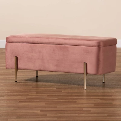 Rockwell Blush Velvet Metal Storage Bench Pink/Gold - Baxton Studio 11 Rockwell Blush Velvet Metal Storage Bench Pink/Gold - Baxton Studio - Image 9