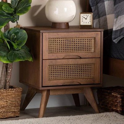 Barrett Wood And Synthetic Rattan 2 Drawer Nightstand Walnut Brown - Baxton Studio 9 Barrett Wood And Synthetic Rattan 2 Drawer Nightstand Walnut Brown - Baxton Studio - Image 7