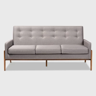 Perris Upholstered Wood Sofa Light Gray/Walnut - Baxton Studio 3 Perris Upholstered Wood Sofa Light Gray/Walnut - Baxton Studio