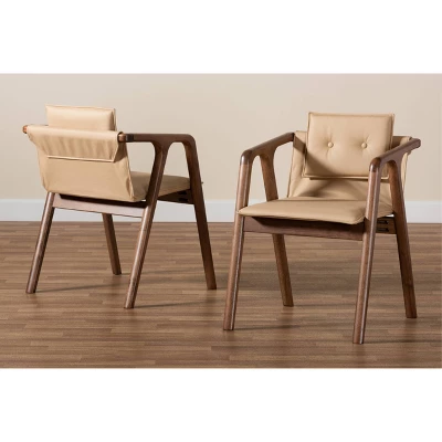 2pc Marcena Imitation Leather Upholstered And Wood Dining Chair Set - Baxton Studio 9 2pc Marcena Imitation Leather Upholstered And Wood Dining Chair Set - Baxton Studio - Image 7