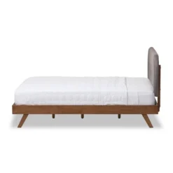 Penelope Mid-Century Modern Solid Wood And Fabric Upholstered Platform Bed Gray/Walnut Brown - Baxton Studio -Baxton Studio GUEST 58990111 62ee 4c79 9263 dadf26513608