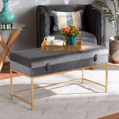 Aliana Velvet Fabric And Metal Large Ottoman Gold - Baxton Studio 8 Aliana Velvet Fabric And Metal Large Ottoman Gold - Baxton Studio - Image 6