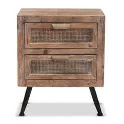 Calida Wood And Rattan 2 Drawer Nightstand Brown - Baxton Studio -Baxton Studio GUEST 59dbe875 4757 4cca b7ab 8f2bbb6515cb