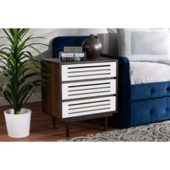 3 Drawer Meike Two-Tone Wood Nightstand Walnut/White - Baxton Studio -Baxton Studio GUEST 59f25dc5 1849 48ef bdd5 f5ec36faf48f