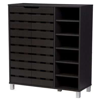 Shirley Modern And Contemporary Wood 2-Door Shoe Cabinet With Open Shelves - Dark Brown - Baxton Studio 3 Shirley Modern And Contemporary Wood 2-Door Shoe Cabinet With Open Shelves - Dark Brown - Baxton Studio