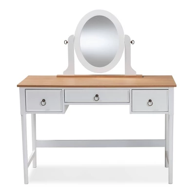 3 Drawer Sylvie Wood Vanity Table With Mirror White - Baxton Studio 4 3 Drawer Sylvie Wood Vanity Table With Mirror White - Baxton Studio - Image 2
