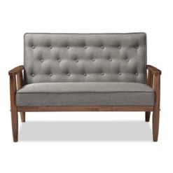 Sorrento Mid-Century Retro Modern Fabric Upholstered Wooden 2 Seater Loveseat Gray - Baxton Studio