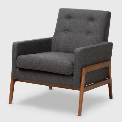 Perris Fabric Upholstered Walnut Wood Lounge Chair - Baxton Studio 11 Perris Fabric Upholstered Walnut Wood Lounge Chair - Baxton Studio - Image 9