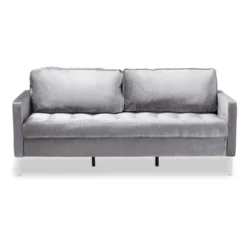 Baxton Studio Clara Velvet Fabric Upholstered 3 Seater Sofa Gray - BaxtonStudio -Baxton Studio GUEST 5b59f443 22d2 4e95 92e8 e6f0c1ccbbdd