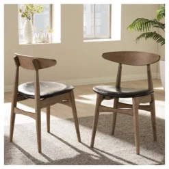 Set Of 2 Edna Mid-Century Modern French Black Faux Leather & Oak Light Brown Finishing Wood Dining Chairs - Baxton Studio -Baxton Studio GUEST 5c17b717 0a35 46b8 8617 9f232cede533