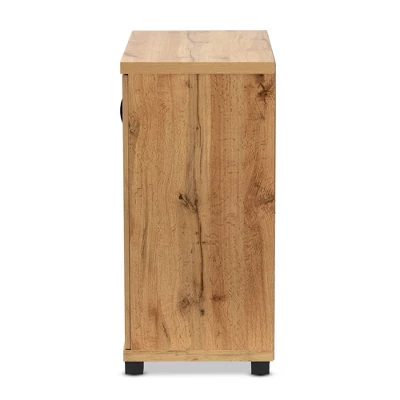 Zentra Wood 2 Door Storage Cabinet With Glass Doors Oak Brown/Black - Baxton Studio 5 Zentra Wood 2 Door Storage Cabinet With Glass Doors Oak Brown/Black - Baxton Studio - Image 3