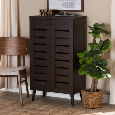 Salma Wood 2 Door Shoe Storage Cabinet Dark Brown - Baxton Studio 9 Salma Wood 2 Door Shoe Storage Cabinet Dark Brown - Baxton Studio - Image 7