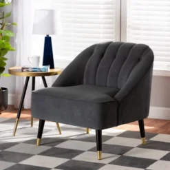 Ellard Velvet Fabric Upholstered Two-Tone Wood Accent Chair Gray/Dark Brown - Baxton Studio 21 Ellard Velvet Fabric Upholstered Two-Tone Wood Accent Chair Gray/Dark Brown - Baxton Studio -Baxton Studio GUEST 5f736771 1c56 4b73 98dd cbbf7cc7037a