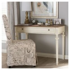 Marquetterie French Provincial Weathered Oak Wash Writing Desk White - Baxton Studio -Baxton Studio GUEST 5f923375 4584 4b38 8bbe cbfd7d59c412