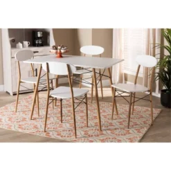 5pc Wayne White And Walnut Metal Dining Set Gray - Baxton Studio -Baxton Studio GUEST 607b7106 3c55 4ae3 aa49 5a0c98580572