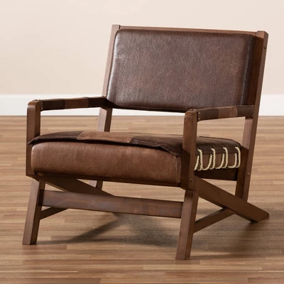 Rovelyn Faux Leather Walnut Finished Wood Lounge Chair Brown - Baxton Studio 5 Rovelyn Faux Leather Walnut Finished Wood Lounge Chair Brown - Baxton Studio - Image 3
