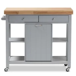 Hayward Coastal And Farmhouse Natural Wood Kitchen Cart White, Light Brown - Baxton Studio -Baxton Studio GUEST 60d4ffa8 0688 4bb3 bb60 b84b7679ed93