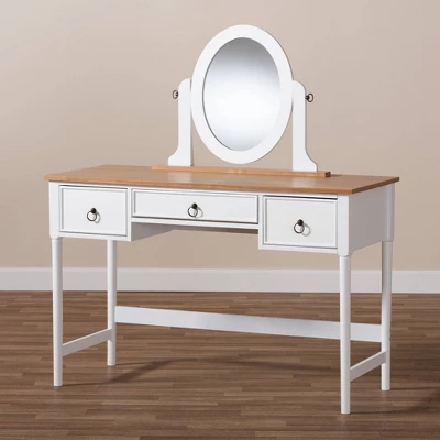 3 Drawer Sylvie Wood Vanity Table With Mirror White - Baxton Studio 8 3 Drawer Sylvie Wood Vanity Table With Mirror White - Baxton Studio - Image 6