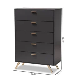 Kelson Wood 5 Drawer Chest Dark Gray/Gold - Baxton Studio -Baxton Studio GUEST 620cb158 c1c7 47ab a28f 4f5841e83382