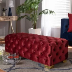 Avara Velvet Button Tufted Bench Ottoman - Baxton Studio -Baxton Studio GUEST 629c3539 25cd 4ed6 884a c4f83f53f66a