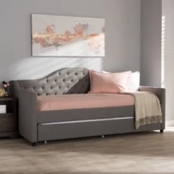 Twin Perry Modern And Contemporary Fabric Daybed With Trundle Light Gray - Baxton Studio -Baxton Studio GUEST 62fb038b ecfe 4a71 97e3 7b08368c5051