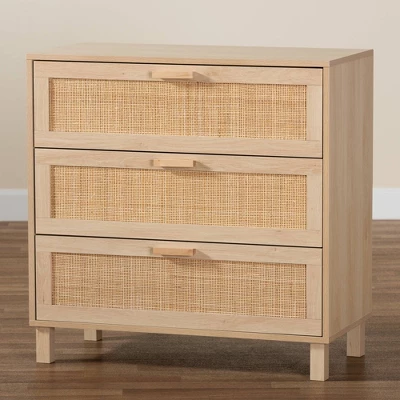 Sebille Wood With Natural Rattan 3 Drawer Storage Chest Light Brown - Baxton Studio 10 Sebille Wood With Natural Rattan 3 Drawer Storage Chest Light Brown - Baxton Studio - Image 8