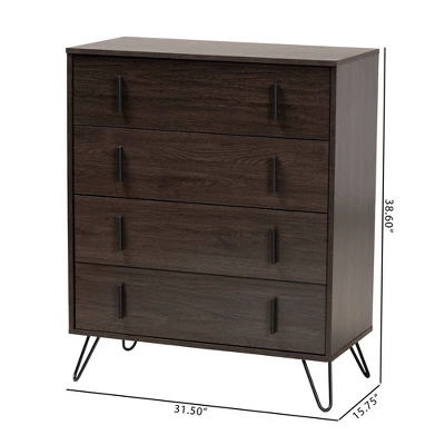 Baldor Wood Metal 4 Drawer Bedroom Chest Dark Brown - Baxton Studio 11 Baldor Wood Metal 4 Drawer Bedroom Chest Dark Brown - Baxton Studio - Image 9