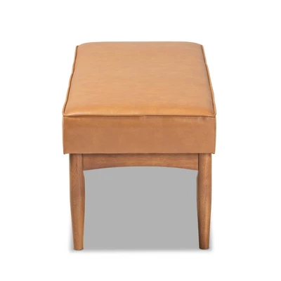 Arvid Mid-Century Faux Leather Upholstered Wood Dining Bench Walnut/Brown - Baxton Studio 4 Arvid Mid-Century Faux Leather Upholstered Wood Dining Bench Walnut/Brown - Baxton Studio - Image 2