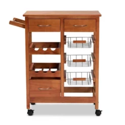 Crayton Wood And Metal Mobile Kitchen Storage Cart Oak Brown/Silver - Baxton Studio -Baxton Studio GUEST 64aee003 2eaf 46bd 956a 871fa4eedbd4