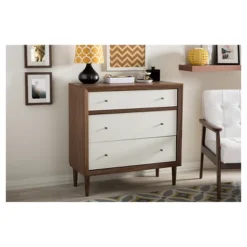 Harlow Mid-Century Modern Scandinavian Style Wood 3 Drawer Chest White/Walnut - Baxton Studio -Baxton Studio GUEST 64fba455 6ad0 4099 a875 d2d39f061bdc