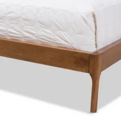 Brooklyn Mid Century Modern Walnut Wood Fabric Upholstered Platform Bed - Baxton Studio -Baxton Studio GUEST 6525a339 8533 4039 a45e 55cc0c70db3d