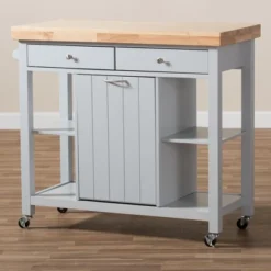 Hayward Coastal And Farmhouse Natural Wood Kitchen Cart White, Light Brown - Baxton Studio -Baxton Studio GUEST 65a31fd1 6211 4ffd ae4d 57d9c2d3f640