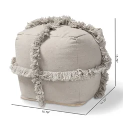 Alfro Handwoven Cotton Fringe Pouf Ottoman - Baxton Studio