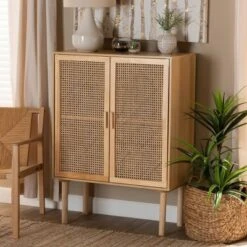 Maclean Rattan Wood 2 Door Storage Cabinet Natural/Brown - Baxton Studio -Baxton Studio GUEST 67649b5d 22c1 4bbc 8c5b b96e70fd1be0