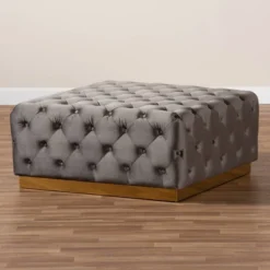 Verene Velvet Upholstered Square Cocktail Ottoman Gray/Gold - Baxton Studio 11 Verene Velvet Upholstered Square Cocktail Ottoman Gray/Gold - Baxton Studio -Baxton Studio GUEST 68b71781 0c62 4720 9a64 e70da713c63e