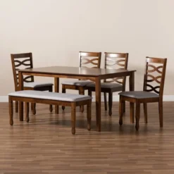 6pc Lanier Dining Set Gray/Walnut/Brown - Baxton Studio 17 6pc Lanier Dining Set Gray/Walnut/Brown - Baxton Studio -Baxton Studio GUEST 692c920c 575f 4463 9d57 8edbd64e4564