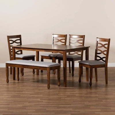 6pc Lanier Dining Set Gray/Walnut/Brown - Baxton Studio 10 6pc Lanier Dining Set Gray/Walnut/Brown - Baxton Studio - Image 8