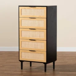 Maureen Wood And Rattan 5 Drawer Storage Chest Espresso/Natural Brown - Baxton Studio -Baxton Studio GUEST 6a7f4239 4c40 4cd9 9a98 d6ec18d2f86c