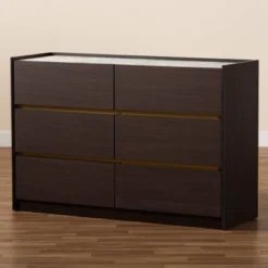 Walker Wood 6 Drawer Dresser With Faux Marble Top Dark Brown/Marble/Gold - Baxton Studio -Baxton Studio GUEST 6a97ad64 7c0a 43cf 9464 1eb0da59c569