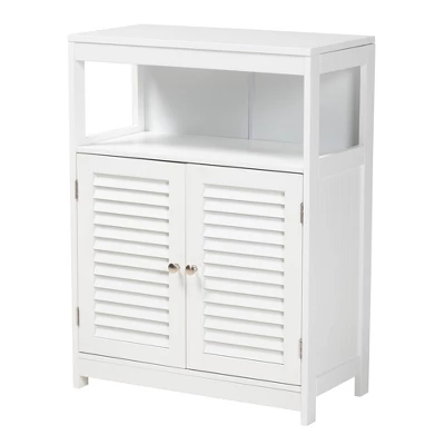Rivera Wood And Metal 2 Door Bathroom Storage Cabinet White/Silver - Baxton Studio 3 Rivera Wood And Metal 2 Door Bathroom Storage Cabinet White/Silver - Baxton Studio