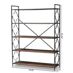 65" 5 Shelf Mirna Iron & Natural Oak Wood Quatrefoil Accent Bookshelf Brown/Black - Baxton Studio -Baxton Studio GUEST 6bac530f e855 421a b4b3 32bf342b92c3