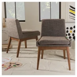 Set Of 2 Nexus Mid - Century Modern Wood Finishing And Fabric Upholstered Dining Side Chair Gravel/Walnut Brown - Baxton Studio -Baxton Studio GUEST 6bdbcadd 335c 444c a76e 6c42d6ee167d