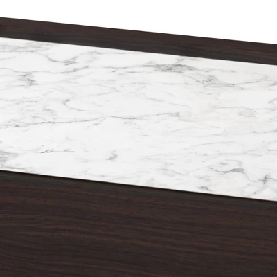 Walker Wood Nightstand With Faux Marble Top Dark Brown/Marble/Gold - Baxton Studio 5 Walker Wood Nightstand With Faux Marble Top Dark Brown/Marble/Gold - Baxton Studio - Image 3