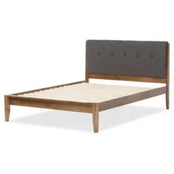 Leyton Mid-Century Modern Fabric Upholstered Platform Bed Gray/Walnut Brown - Baxton Studio -Baxton Studio GUEST 6d9c4f05 6e80 4554 bbef ad13882bda70