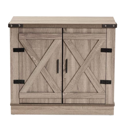 Wayne Farmhouse Wood 2 Doors Shoe Storage Cabinet Oak Brown - Baxton Studio 4 Wayne Farmhouse Wood 2 Doors Shoe Storage Cabinet Oak Brown - Baxton Studio - Image 2