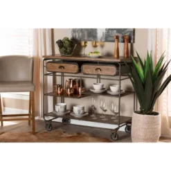 2 Drawer Grant Vintage Rustic Industrial Wood And Metal Kitchen Cart Brown/Black - Baxton Studio -Baxton Studio GUEST 6e1d91f2 4fc5 4421 845b f9ad990f10e7